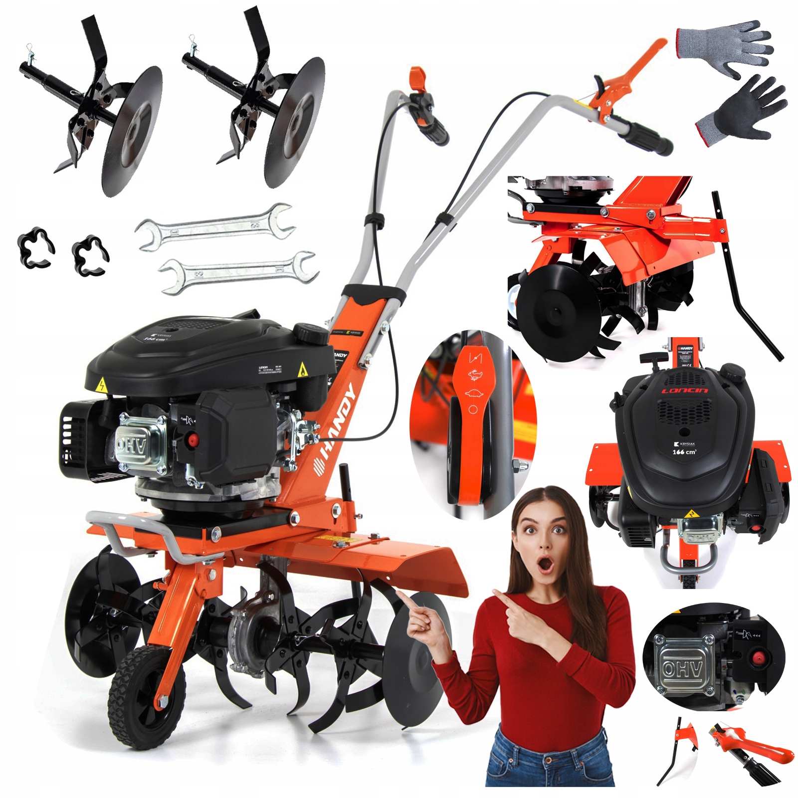 POLSKÝ BENZÍN HRUBÁ VEŽA 60CM KULTIVÁTOR 9HP LONCIN STABILNÉ DISKY